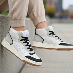 Steve Madden LEATHER High Top Women's Sneakers Shoes White Black various sz NEW